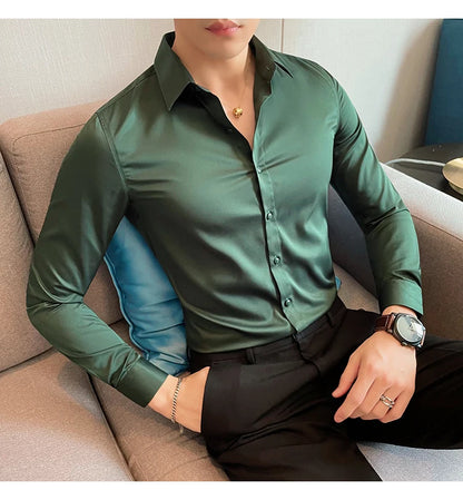 10Color High Quality Solid Dress Shirt Men Simple Long Sleeve Slim Fit Business Shirts Homme Social Casual Shirt Plus Size 5XL-M