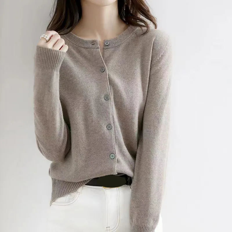 Korean Single Breasted Cardigans Sweater Women Autumn Winter O-neck Long Sleeve Knitwear Female Basic Solid Color Soft Sweaters