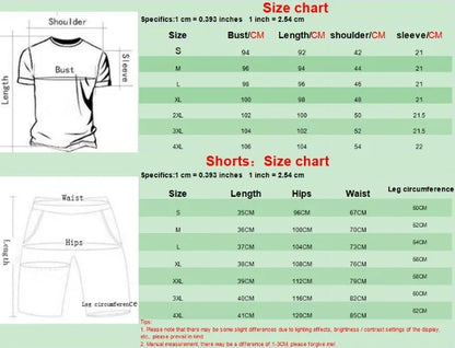 Men's short sleeved sports set, breathable T-shirt, jogging set, quick drying, summer fashion, print, lens