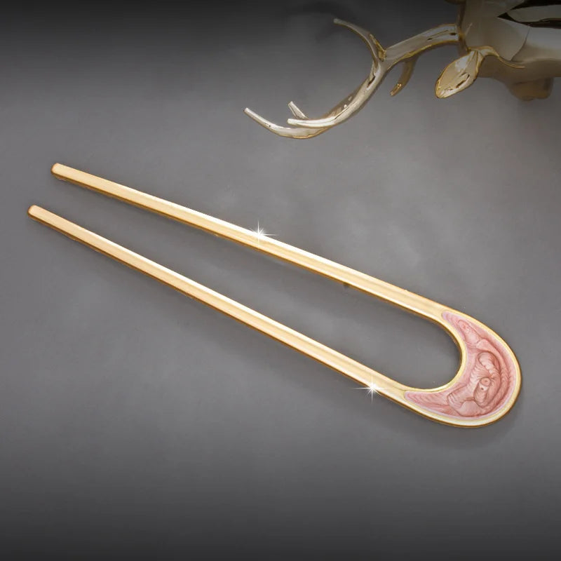 Fashion Luxury Silver Gold Color Elegant Shell Enamel Hairpin for Women Metal U Shape Hair Stick Hairwear Accessories Jewelry