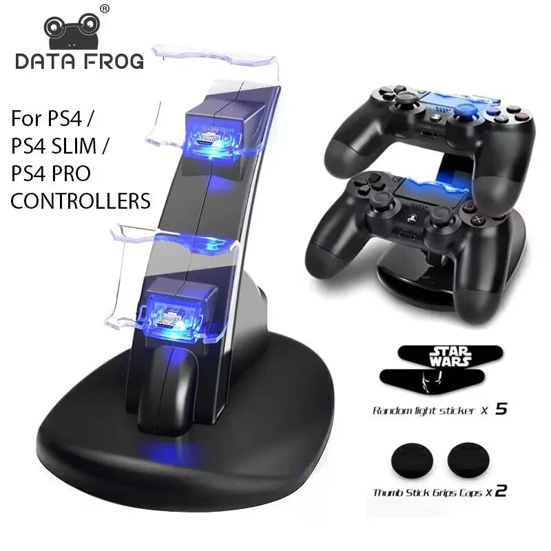 DATA FROG Controller Charger For PlayStation 4 LED Dual USB Charging Dock Station For Dualshock 4/PS4 Slim Pro Gaming Controller