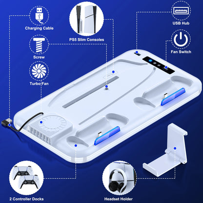 BEBONCOOL S4000 For PS5 Slim Disc/Digital Dual Fast Charging Cooling Stand Vertical Cooling Station For PlayStation 5