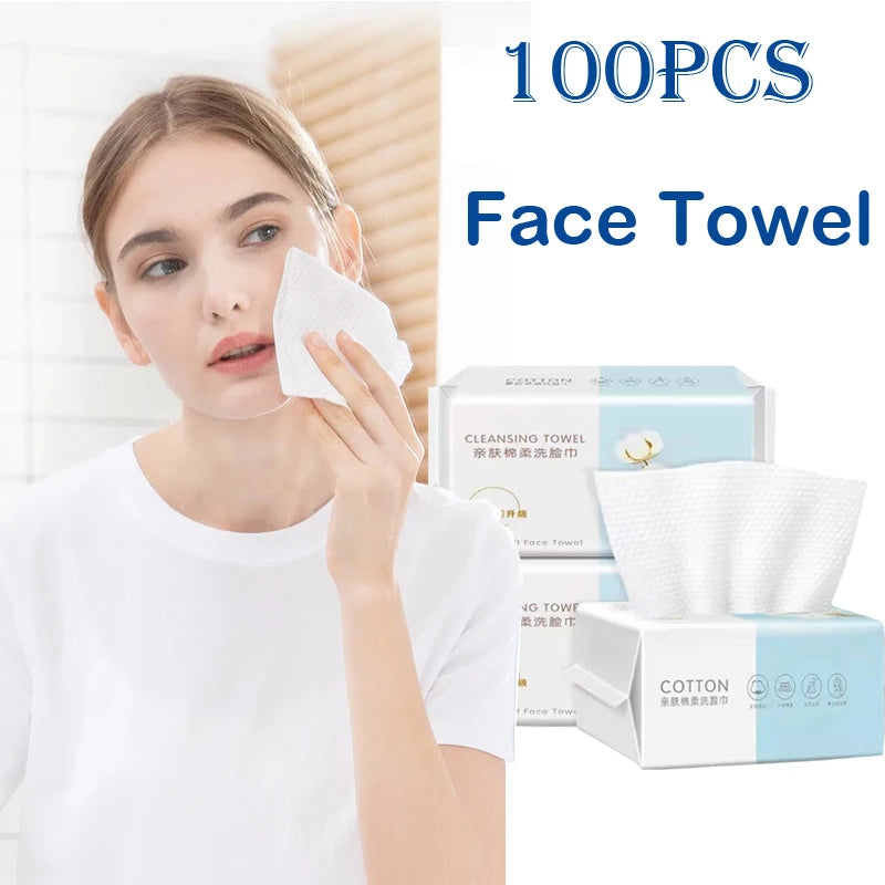 100PCS Toalha de rosto descartável natural para viagem Limpeza facial Removedor de maquiagem úmido e seco Algodão pérola Toalha de maquiagem macia Não tecida