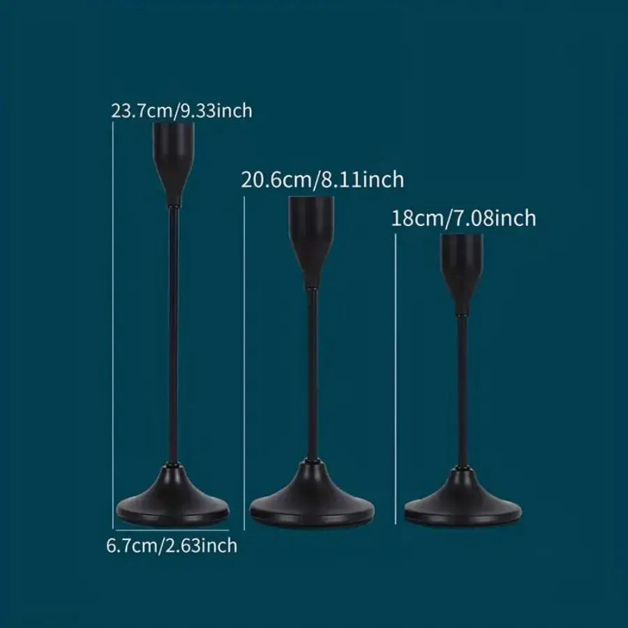 3PC Black Taper Candle Holders - Enrich Your Table with European Style, Perfect for Romantic Dinners, Weddings & Home Decor