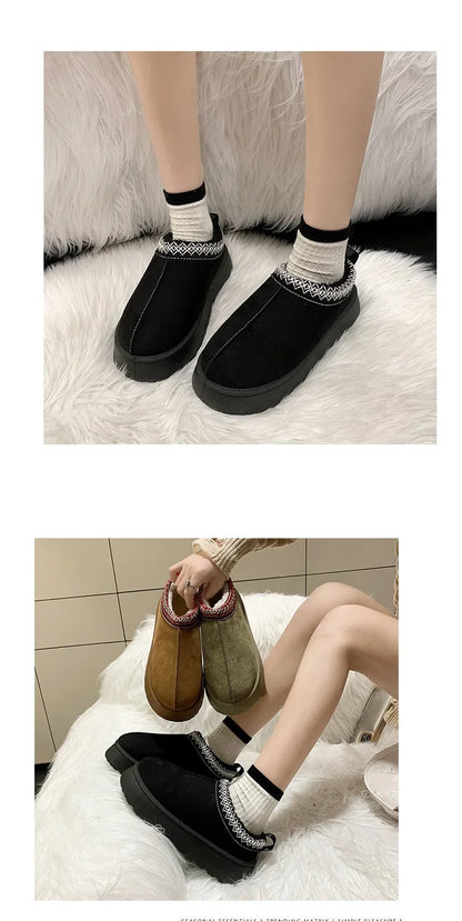 Snow Boots for Women 2023 Winter New Cashmere Warm Thick Soles Without Heel-covered Hair Half Slipper Cotton Shoes for Women