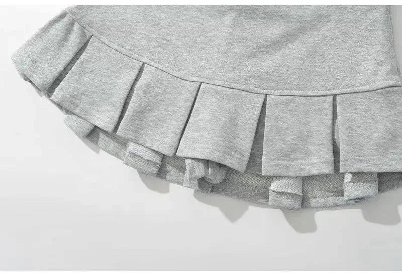 2024 Terry Fabric Y2K Mini Skirt Women Low Waist Wide Pleat Light Grey Sexy Vintage A-line Pleated Skirt Casual Skort Summer