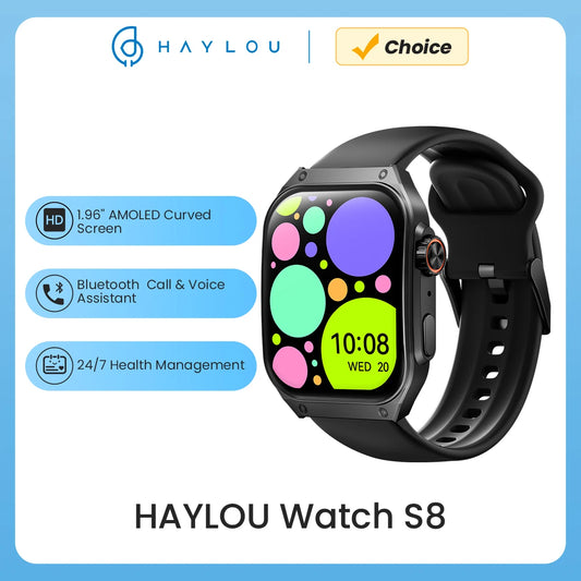 HAYLOU Watch S8 Smartwatch 1.96'' AMOLED Curved Screen BT5.3 Bluetooth Call AI Voice Assistant 20 Days Smart Watches for Men