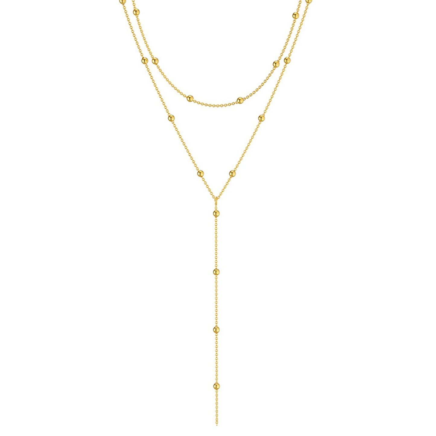 Gold Plated Lariat Necklace for Women, Double Laryered Long Chain Drop Pendant Choker Necklaces Fashion Gifts