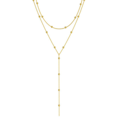 Gold Plated Lariat Necklace for Women, Double Laryered Long Chain Drop Pendant Choker Necklaces Fashion Gifts