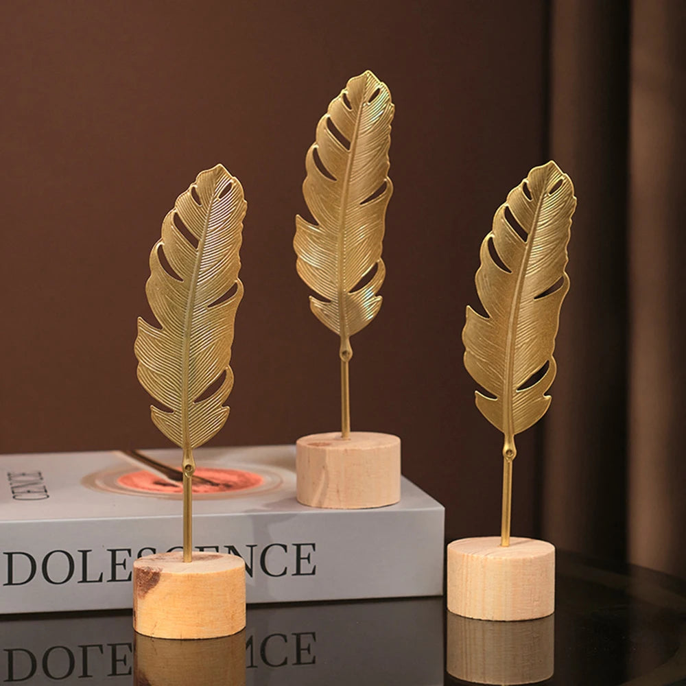 Nordic Gold Ginkgo Leaf Crafts Folhas Escultura Luxo Sala de estar Decoração Acessórios Decoração para casa Escritório Desktop Ornamentos