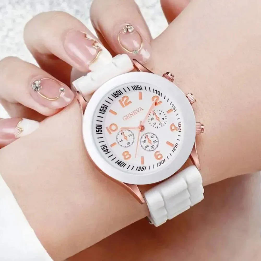 Fashion Women Watches Set White Silicone Jelly Quartz Watch Ladies Dress Wristwatch Gifts for Girls Relogio Feminino Reloj Mujer