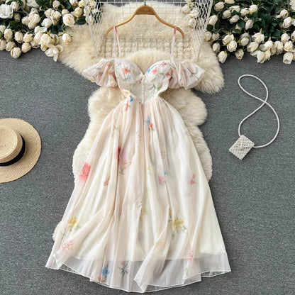 SINGREINY Off the Shoulder Sexy Strap Dress Summer Strapless Corset Maxi Sundress Ladies Backless Bow Sweet Print Long Dress