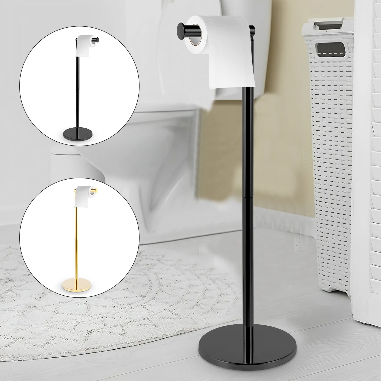 Freestanding Toilet Roll Holders Stainless Steel Toilet Paper Stand Anti-Rust Space Bathroom Tissue Rack Paper Dispenser Storage