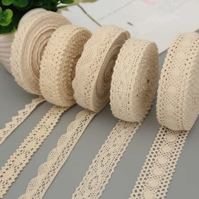 5 Meters Cotton Lace Trim Ribbon Beige Sewing Trim Lace Ribbon Crochet Lace Fabric DIY Wedding Party Craft Christmas Gift Decor