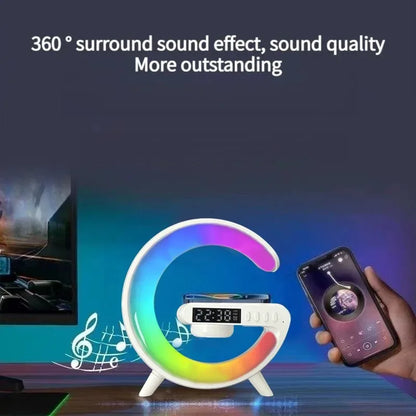 Wireless Charger Pad Stand Speaker TF Card RGB Night Light Lamp Alarm Clock Fast Charging Station Dock for iPhone Samsung Xiaomi