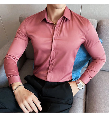 10Color High Quality Solid Dress Shirt Men Simple Long Sleeve Slim Fit Business Shirts Homme Social Casual Shirt Plus Size 5XL-M