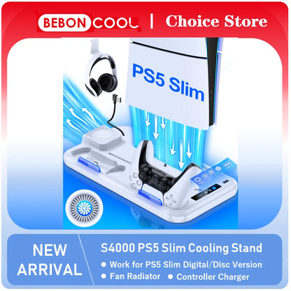 BEBONCOOL S4000 For PS5 Slim Disc/Digital Dual Fast Charging Cooling Stand Vertical Cooling Station For PlayStation 5