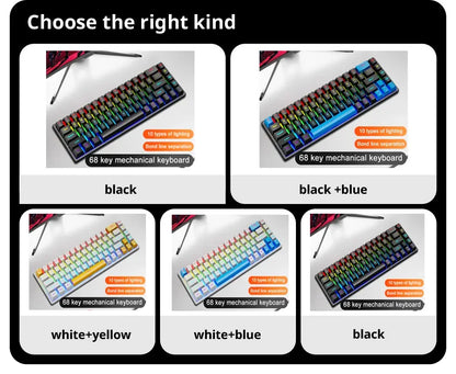 SKYLION K68 Wired Mechanical Keyboard 10Kinds of Colorful Lighting Gaming and Office For Microsoft Windows and Apple IOS System