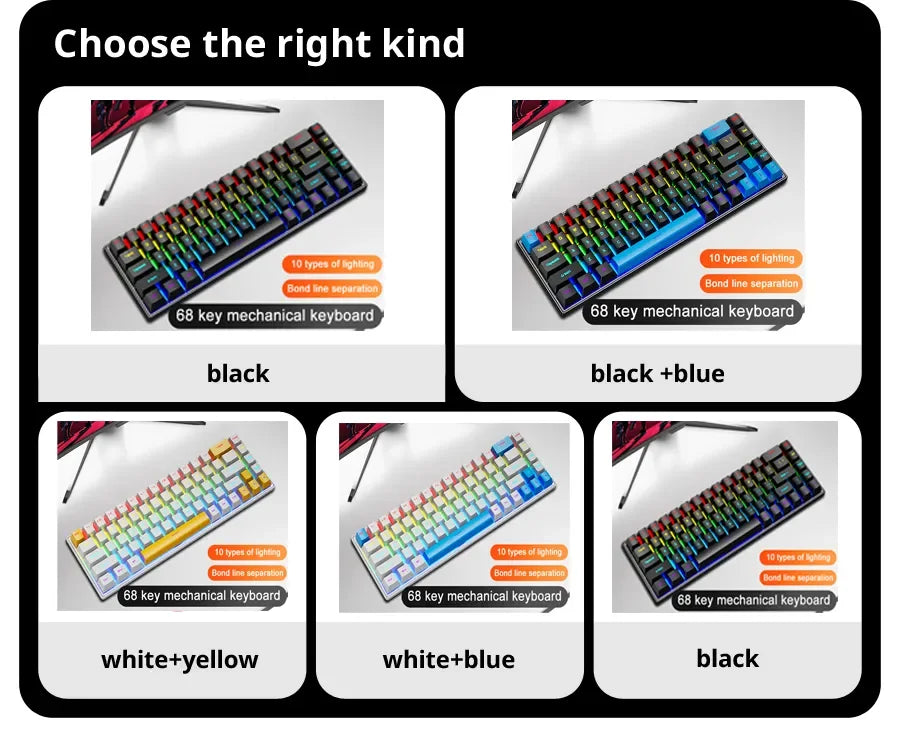 SKYLION K68 Wired Mechanical Keyboard 10Kinds of Colorful Lighting Gaming and Office For Microsoft Windows and Apple IOS System