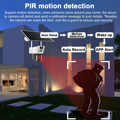 4K Solar Camera 4G SIM Card WiFi Dual Lens 8MP HD Night Vision IP CCTV Surveillance PTZ PIR Human Detection Alarm Waterproof