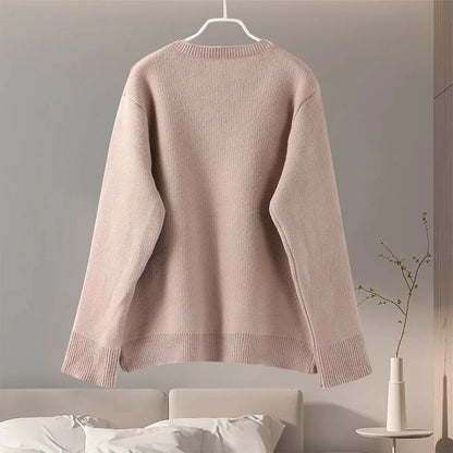 Casual Knit Single Breasted Cardigan Women Long Flare Sleeve Slim Round Neck Solid Pocket Jacket Top 2024 Autumn Lady Knitwear ﻿