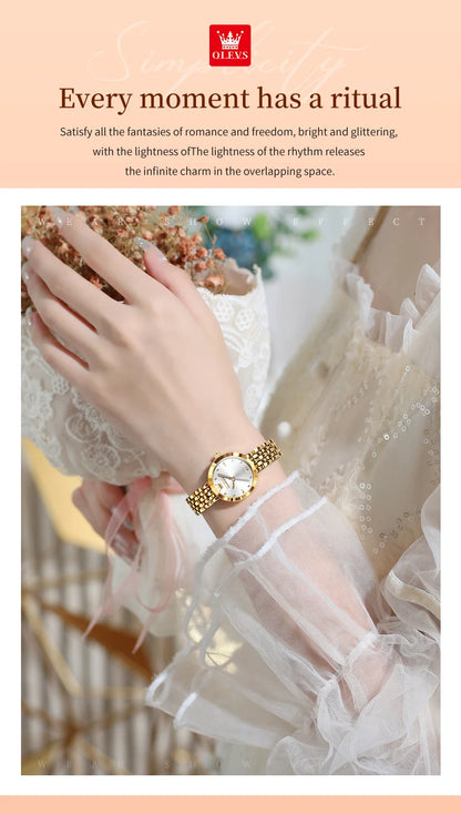 OLEVS Luxury Top Brand Women's Watches Elegant Fashion Gold Watch for Women Original Simple Quartz Waterproof Wristwatch Ladies