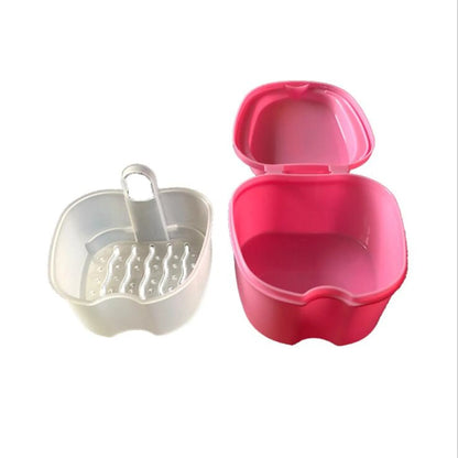 1PC Oral Denture Care Bath Box False Teeth Cleaning Nursing with Hanging Net Container Cleaning False Teeth Bath Case