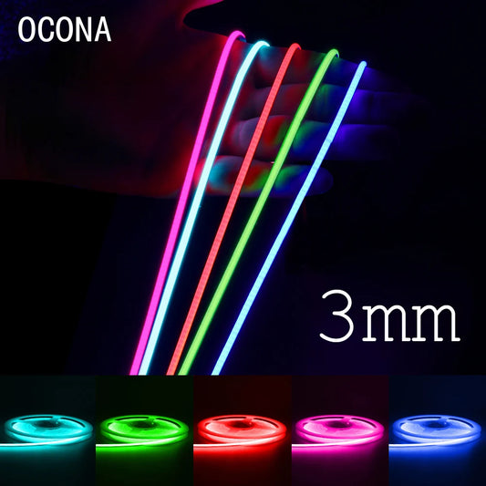 3mm Ultra Thin DC 12V Colorful COB LED Strip Lights for Home Decor DIY Blue/Pink/Red/Purple High Density LED Tape Colour Car