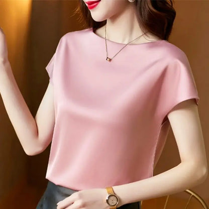 2024 ZANZEA Summer Fashion Blouse Elegant Short Sleeve Satin Shirt Women Stylish OL Work Shirt Female Party Blusas Tunic Chemise