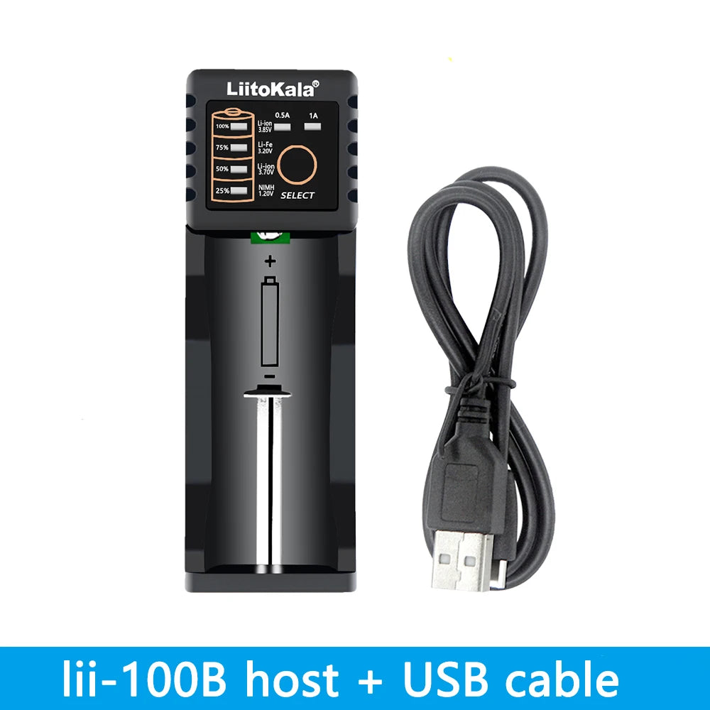 LiitoKala Lii-100C Lii-100 Battery Charger For 18650 18350 26650 16340 RCR123 14500 3.7V 1.2V Ni-MH Ni-Cd 2A USB Smart Charger