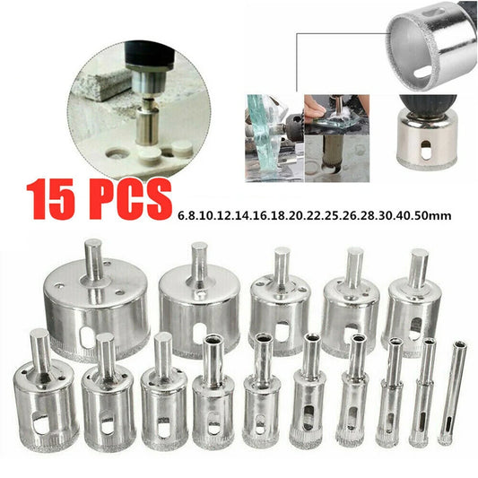 10/15pcs Set Tile drill bit Set Diamond Coated  Tile Marble Glass Ceramic Hole Saw Drilling Bits Power Tools Accessories