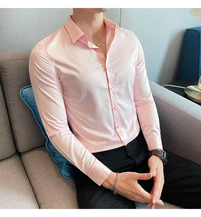 10Color High Quality Solid Dress Shirt Men Simple Long Sleeve Slim Fit Business Shirts Homme Social Casual Shirt Plus Size 5XL-M