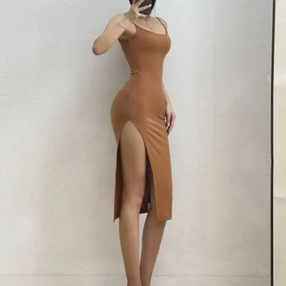 Rimocy 2024 New Sexy Sleeveless Slim Long Dress Women Party Club High Split Spaghetti Strap Dresses Woman Bodycon Dress Female