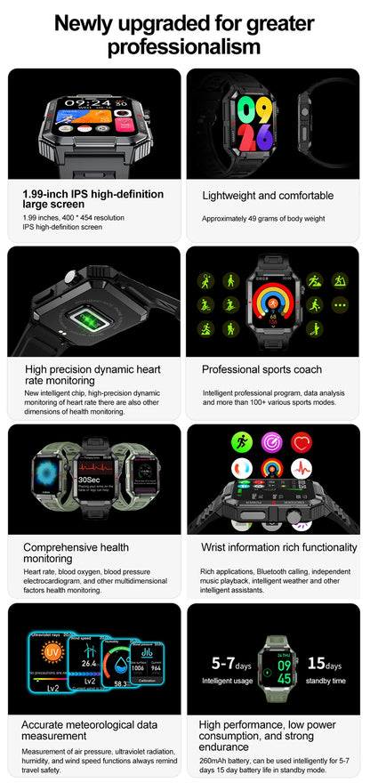 EGC+PPG GPS Sports Fitness Tracker Smartwatch Men 1.99 Inch HD Screen Health Monitoring Bluetooth Call Smart Watch For Xiaomi