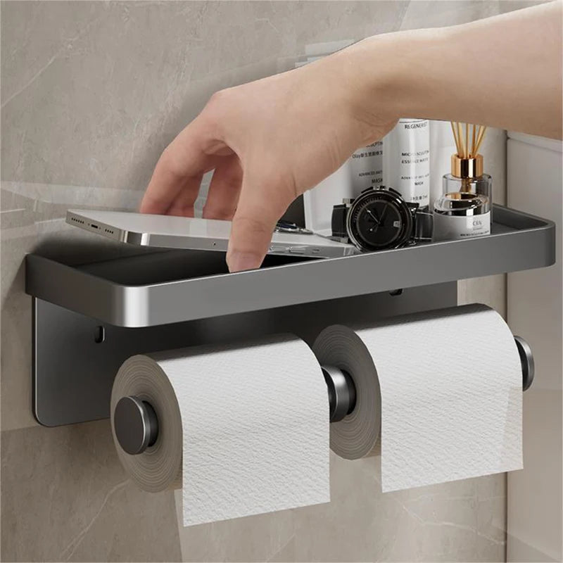 Aluminum Alloy Toilet Paper Holder Bathroom Wall Mount WC Paper Phone Holder Shelf Towel Roll shelf Accessories