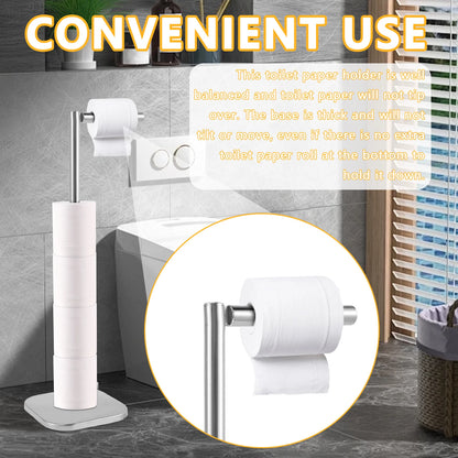 Freestanding Toilet Roll Holders Stainless Steel Toilet Paper Stand Anti-Rust Space Bathroom Tissue Rack Paper Dispenser Storage