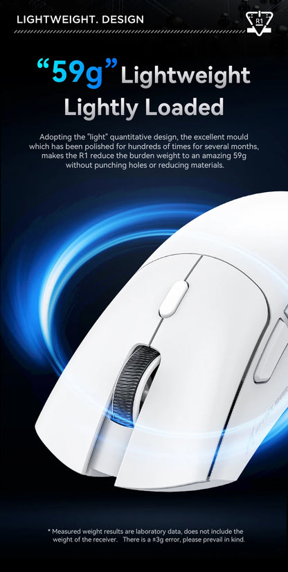 R1 Superlight Mouse Bluetooth 2.4G Wireless Gaming Mouse PixArt PAW3311 Gaming Sensor 6 Adjustable DPI for Office Game