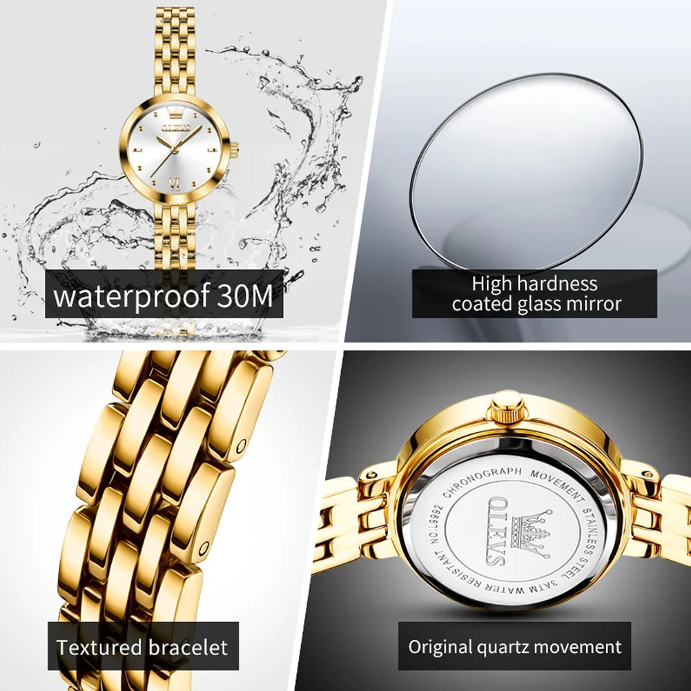 OLEVS Luxury Top Brand Women's Watches Elegant Fashion Gold Watch for Women Original Simple Quartz Waterproof Wristwatch Ladies