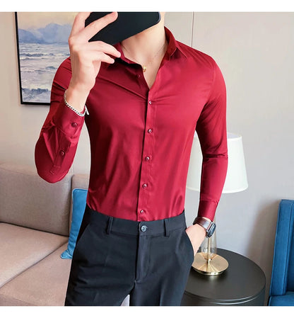 10Color High Quality Solid Dress Shirt Men Simple Long Sleeve Slim Fit Business Shirts Homme Social Casual Shirt Plus Size 5XL-M