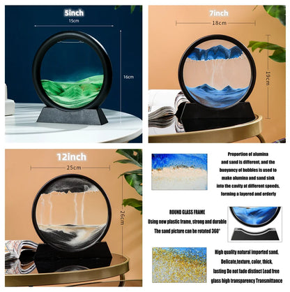 3D Moving Sand Art Picture Round Glass Deep Sea Sandscape Hourglass Quicksand Craft Flowing Painting Office Home Decor Gift