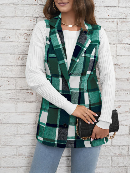 Europe America Hot selling women's elegant commuting lapel single breasted multicolored plaid spring and autumn vest