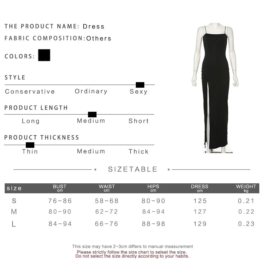 Spring and autumn camisole dress, straight neck, thin shoulder straps, split A-line long skirt