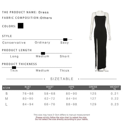 Spring and autumn camisole dress, straight neck, thin shoulder straps, split A-line long skirt