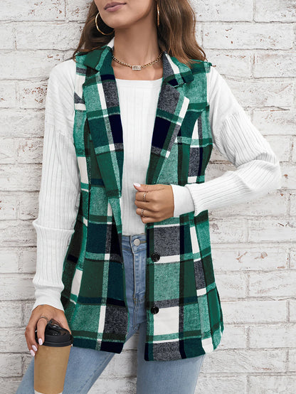 Europe America Hot selling women's elegant commuting lapel single breasted multicolored plaid spring and autumn vest