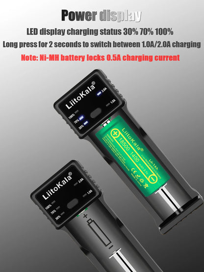 LiitoKala Lii-100C Lii-100 Battery Charger For 18650 18350 26650 16340 RCR123 14500 3.7V 1.2V Ni-MH Ni-Cd 2A USB Smart Charger