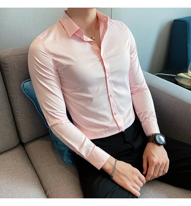 10Color High Quality Solid Dress Shirt Men Simple Long Sleeve Slim Fit Business Shirts Homme Social Casual Shirt Plus Size 5XL-M