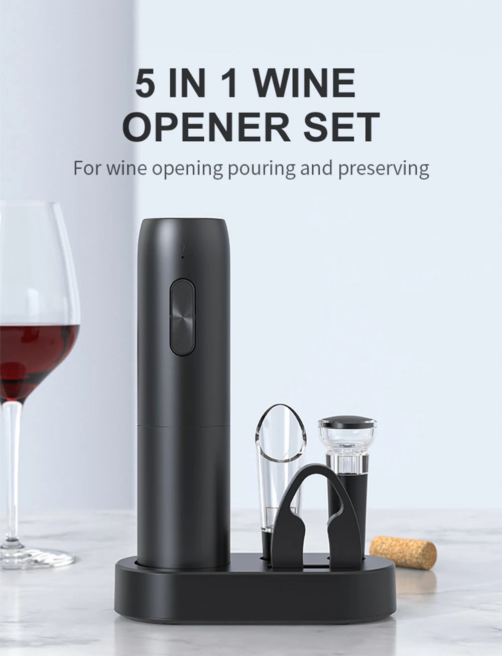 Electric Wine Bottle Opener Automatic Red Wine Corkscrew with Charging Base or Battery Powered Wine Tools Kitchen Products