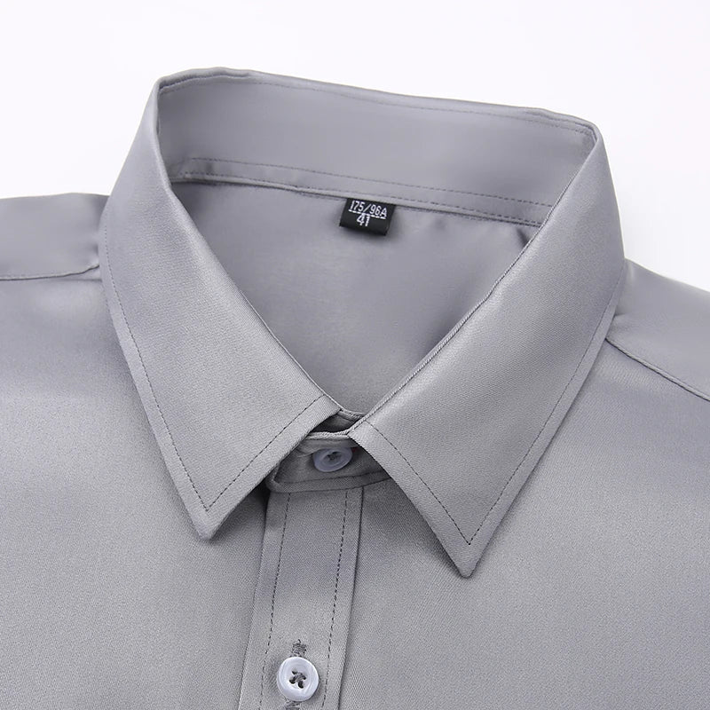 Plus Size M-7XL Elasticity Shirt Men Long Sleeve Slim Fit Casual Solid Color Luxury Shirt Social Formal Dress Shirts Man Clothes