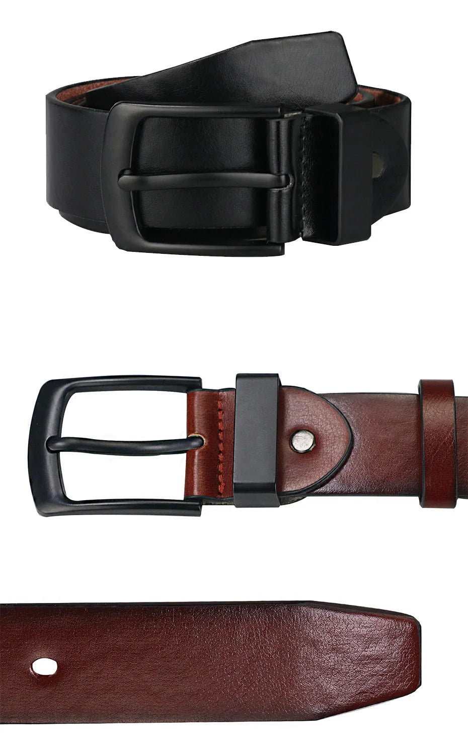 Maikun Men's Vintage Casual Belt Black Pin Buckle Student Versatile Leather Wide Belt